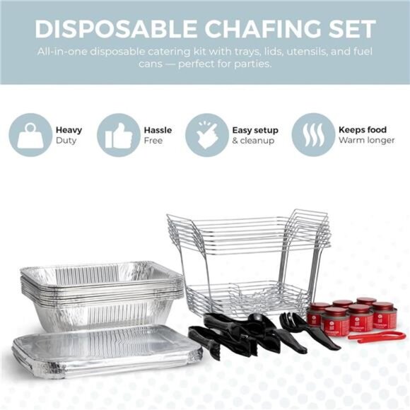 6 Pack Disposable Chafing Dish Buffet Set Half Size Pans Food Warmers Party - Picture 4 of 7